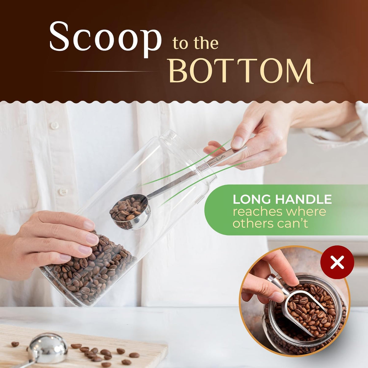 Orblue Premium Coffee Scoop Set - 1 Tbsp (15ml) & 2 Tbsp (30ml) Measuring Tablespoon