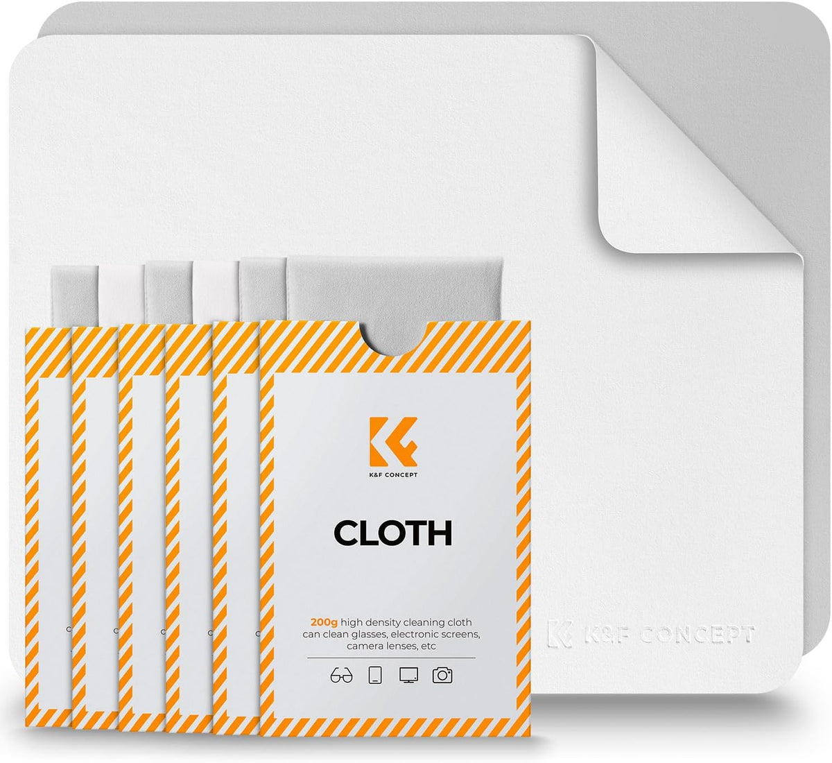 K&F CONCEPT 6 Pack Lens Cleaning Cloth | Microfiber Cleaning Cloth | Glasses Cleaning Cloths | Eyeglass Lens Cleaner | Eyeglasses, Camera Lens, VR/AR Headset, and Screen Cleaning | White & Grey