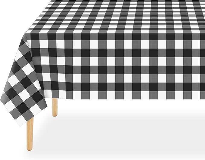 QIKSION Black Gingham Tablecloth Disposable 3 Pack, 54 x 108 Inch Black and White Checkered Table Cloth for Picnic, Outdoor BBQ Decorations, Birthday Party Supplies, Rectangle, Plastic Table Cover