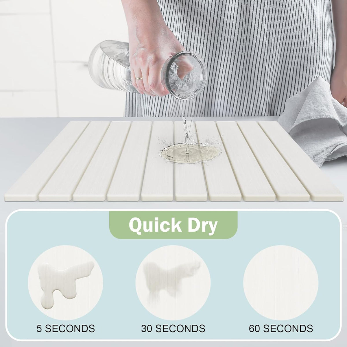 Stone Dish Drying Mat for Kitchen Counter,24"(L)×16"(W) Collapsible Fast-Drying Diatomaceous Earth Mats with Towel Sanding Tool