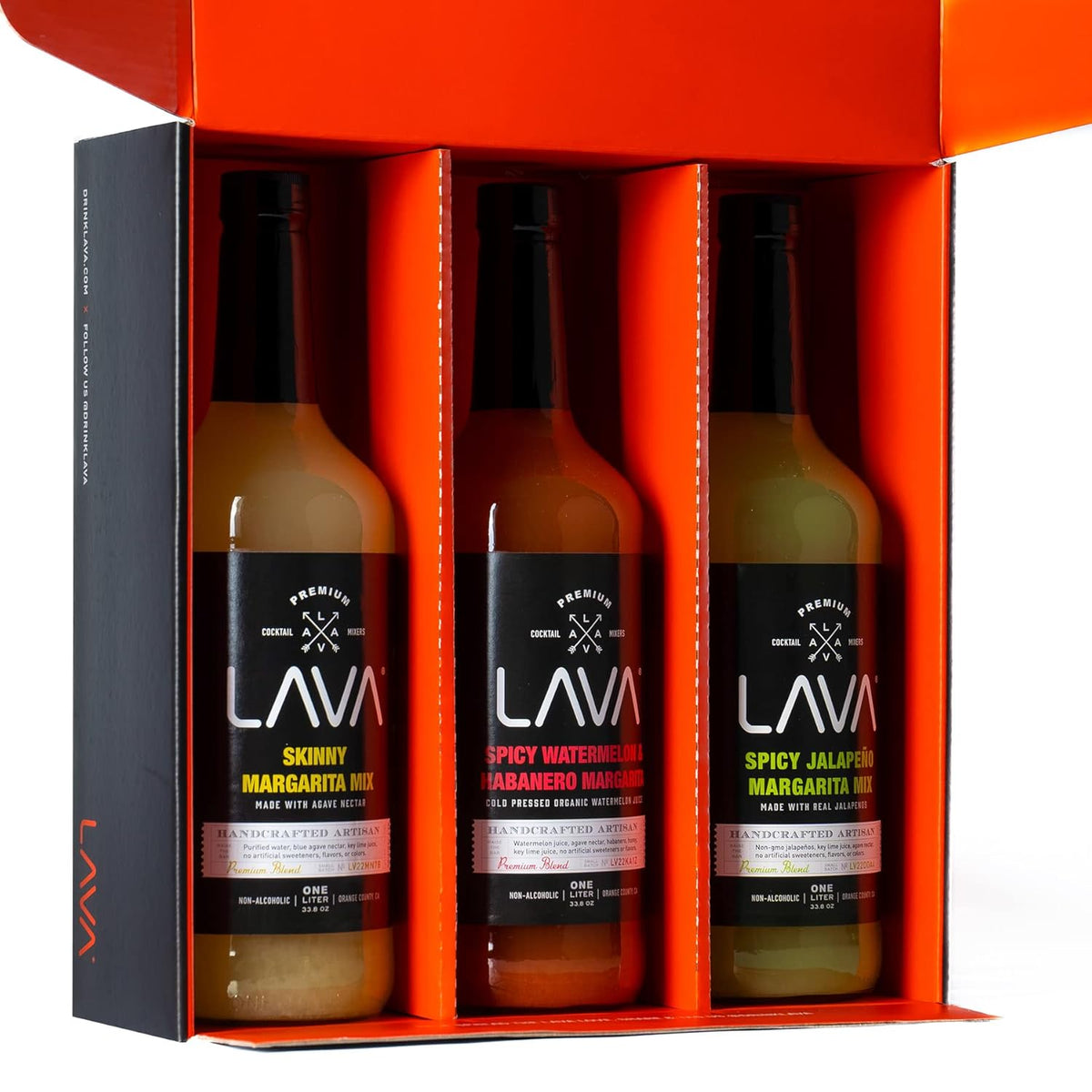 3 Pack) Lava Premium Margarita Mix Variety Pack Comes with Spicy Jalapeno, Skinny Margarita, & Spicy Watermelon Habanero, 1-Liter (33.8oz)