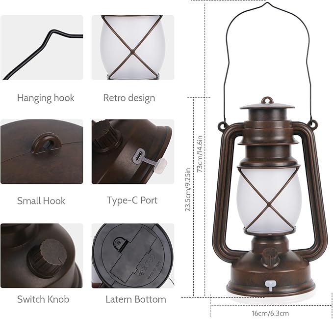 2 Pack Vintage Lantern Flickering Flame Rechargeable LED Retro Camping Lights 4 Modes Remote Control Battery Powered Outdoor Lamp Hanging Lanterns