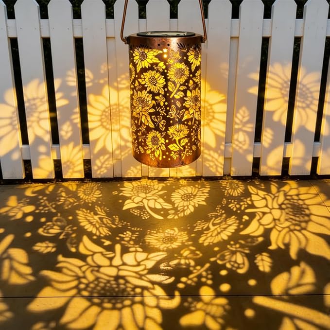 Merrytech Gardening Birthday Gifts for Mom Women Grandma,Solar Lanterns Outdoor Waterproof,Garden Decor Outside Sunflower Bee Butterfly, Hanging Yard Art Lights Solar Powered,Patio Decorations,Porch