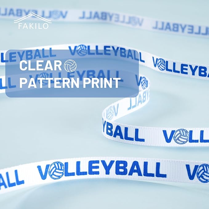 Volleyball Ribbons 5 Rolls 25 Yards, 3/8" Blue Grosgrain Cute Sports Volleyball Ribbons for Gift Wrapping Making Hair Bows Sports Theme Party Decor