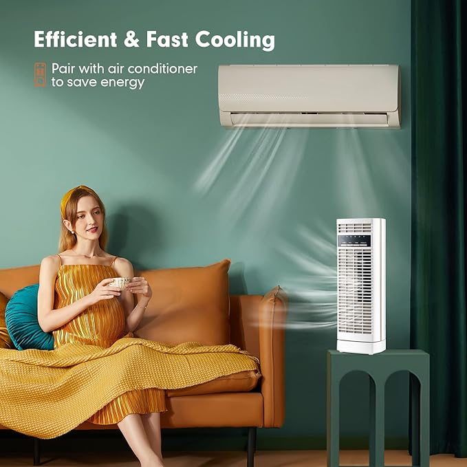 Tangkula 14-Inch Desk Fan, 90° Oscillating Small Tower Fan, Portable Quiet Cooling Table Fan w/ 3 Speeds, 4H Timer, Compact Bladeless Standing Fan for Living Room, Bedroom, Office, Desktop(White)