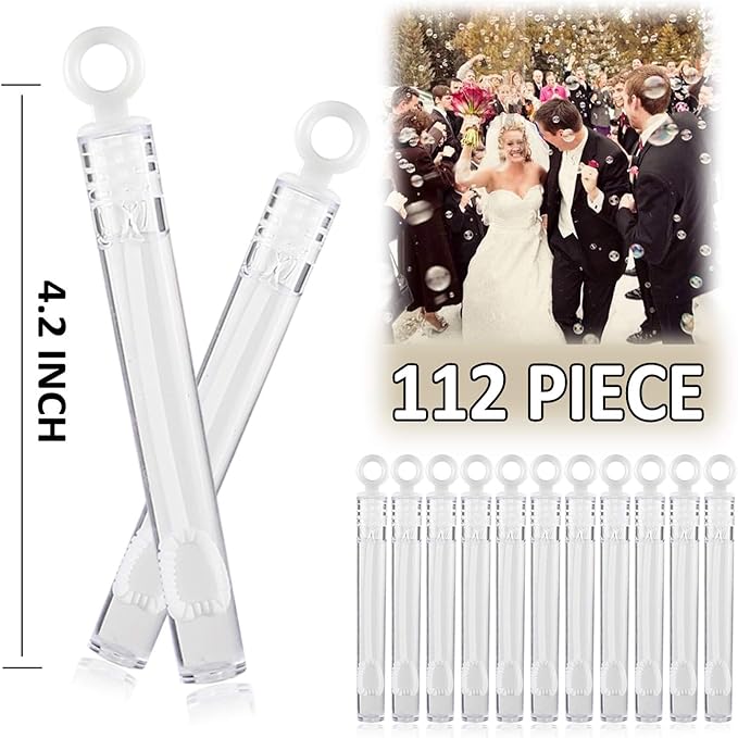 112 Pack Mini Wedding Bubble Wand (White Circle Style), Ideal Party Favors for Anniversaries, Celebration Supplies, Valentine’s Day, Pool Parties, Family Reunion, and Great Gift for Couple Boy Girl