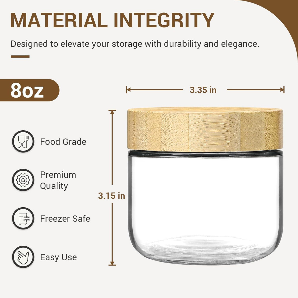 Netany 4-pack 8oz Glass jars with Airtight Lids, Overnight Oats Containers with Bamboo Lids, Wide mouth Mason Salad jars