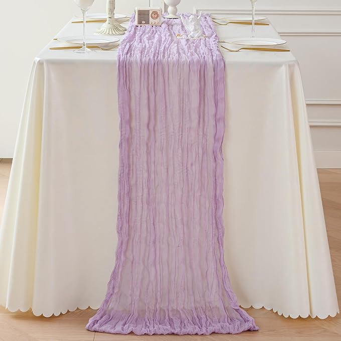 Sioloc Lilac Purple Lavender Cheesecloth Table Runner 120'' x 35'',Spring Easter Decor Soft Gauze Boho Wedding Table Decor for 10ft Table Birthday Party,Baby Shower, Bridal Shower, Home & Event Decor