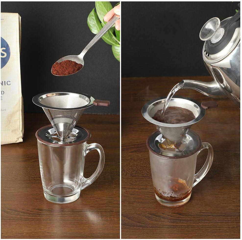 Pour Over Coffee Dripper, Reusable Paperless Coffee Filter,Professional Stainless Steel Drip Cone Brew Coffee Strainer