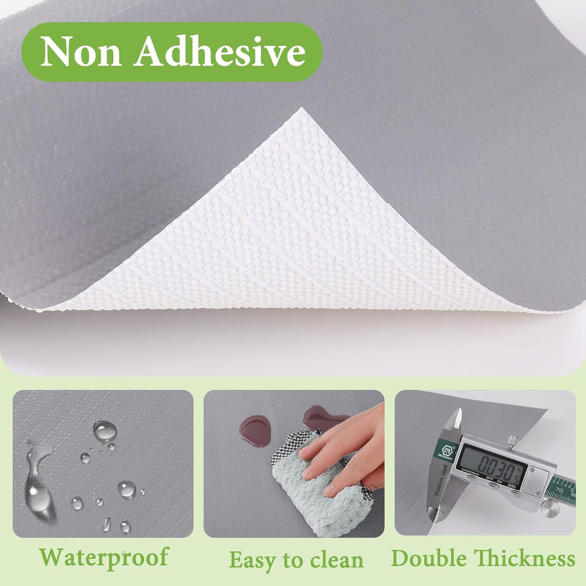 Shelf Liners for Kitchen Cabinets 12in x 20FT Non Adhesive Drawer Liner Grey Thickened Shelf Liner Paper Strong Non-Slip Easy to Clean for Tool Box Refrigerator with Knife and Tape Measure