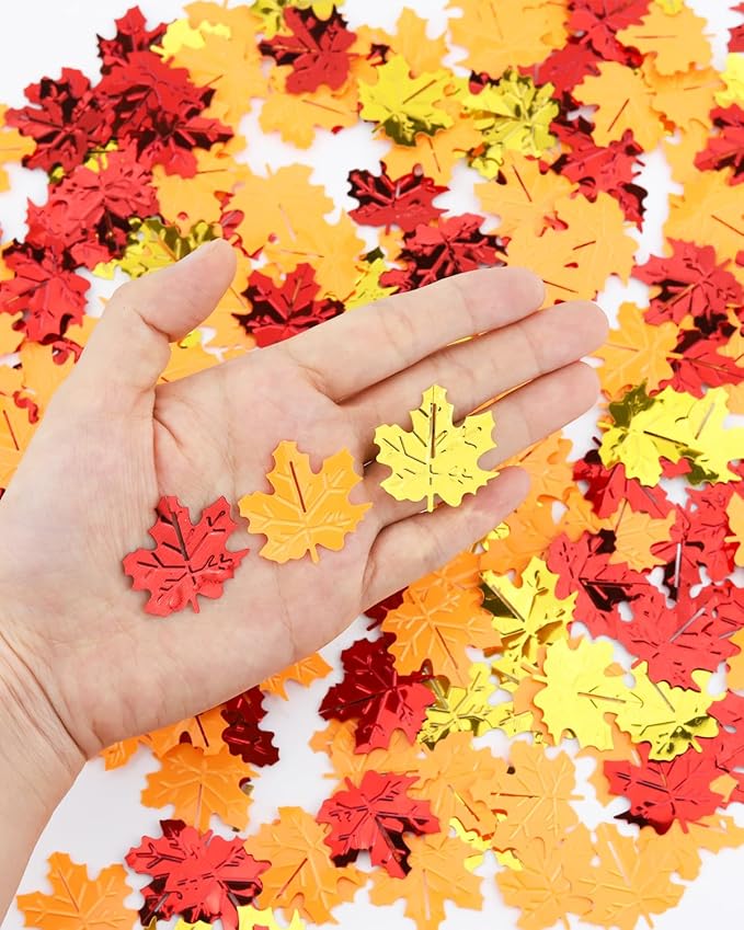 60g Fall Thanksgiving Confetti, Thanksgiving Table Decorations Scatters Fall Leaf Sequins, Foil Metallic Sequins Leaf Confetti for Autumn Party, Thanksgiving, Christmas, Glitter Party Supplies
