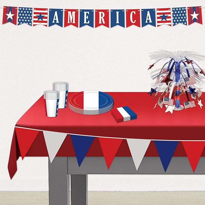 Beistle 2 Piece Indoor Outdoor Plastic Patriotic Pennant Banner 4th of July, Decorations Labor Day, USA Party Supplies