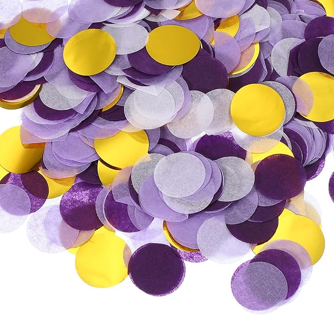 PATIKIL Round Tissue Paper Confetti 1 Inch, Table Confetti Circle Dots for Wedding Birthday Party Balloon Decorations(1.76 oz),Purple/Gold