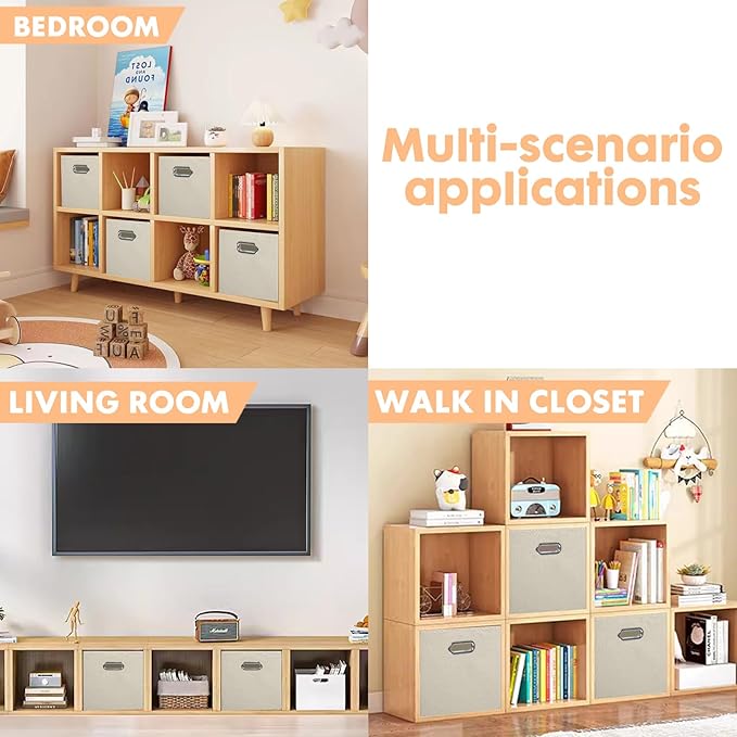 ShellKingdom Storage Bins, Foldable Fabric Storage Cubes And Cloth Storage Organizer Drawer with Metal Handle For Closet And Toys Storage, 11 X 10.5 X 10.5 INCH, 2 Pack (Beige)