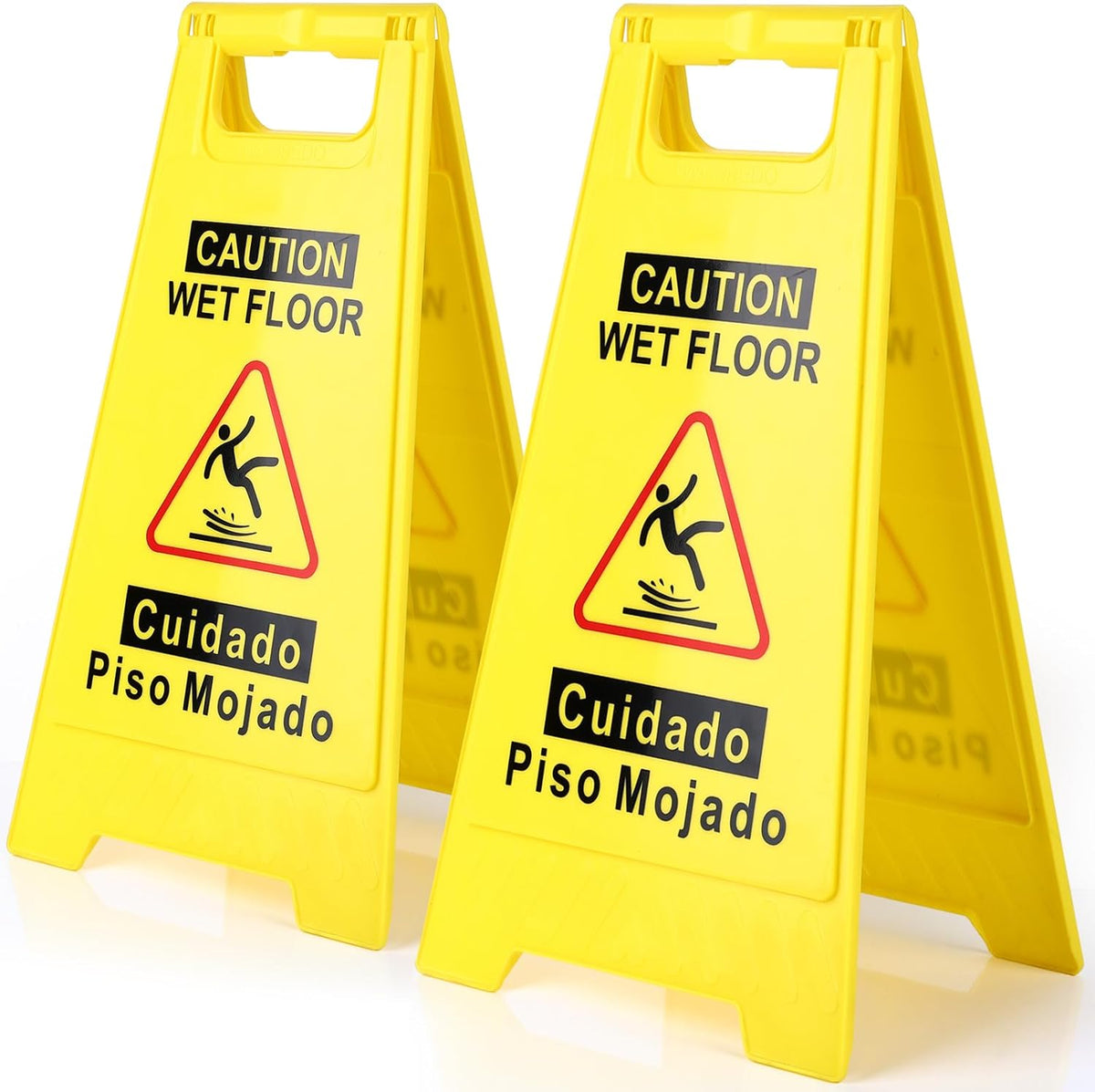 2-Pack Caution Wet Floor Sign,17.5" Height,Bright Yellow Double-Sided Folding A-Shaped Frame Design, Bilingual Caution Message