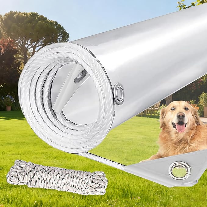 Clear Tarps Heavy Duty PVC, Transparent Tarp Durable Waterproof Dustproof Windproof, Tarpaulin with Grommets & Ropes for Greenhouse, Patio, Garden, Pavilion, Chicken, Porch, Outdoor（6' x 10'）