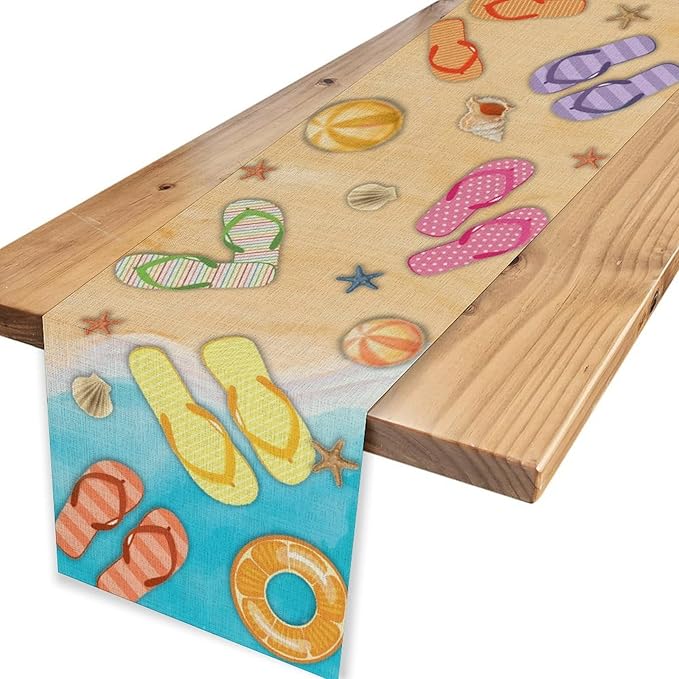 Blue Sea Waves Starfish Table Runner, Tropical Summer Flower Clear Sea Water Coffee Table Center Decor for Family Kitchen Wedding Party and Living Room Farmhouse Table Decorations, 13" X 90"