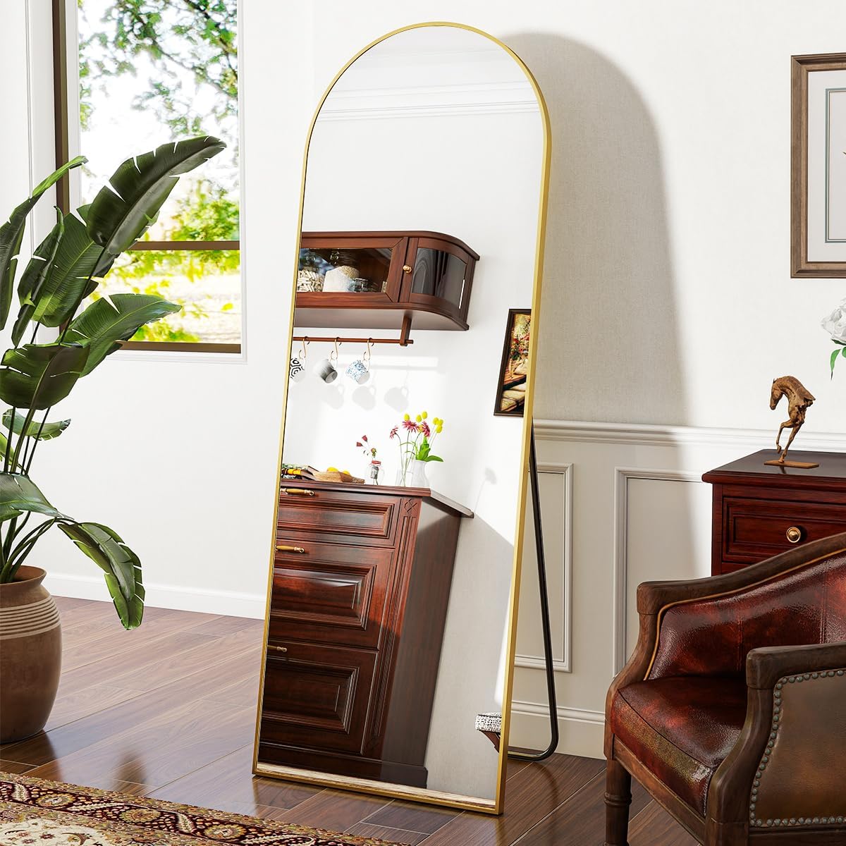 VooBang 21 x 64 inch Arched Full Length Mirror, Gold Arch Floor Mirror Full Length with Stand, Full Body Standing Mirror for Living Room, Bedroom