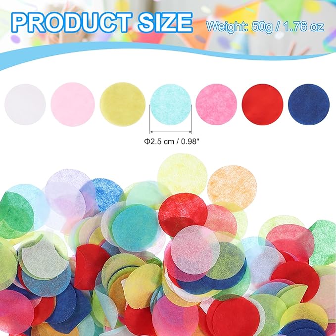 PATIKIL Round Tissue Paper Confetti 1 Inch, Table Confetti Circle Dots for Wedding Birthday Party Balloon Decorations(1.76 oz),Cyan Blue/Orange/Yellow/White/Pink
