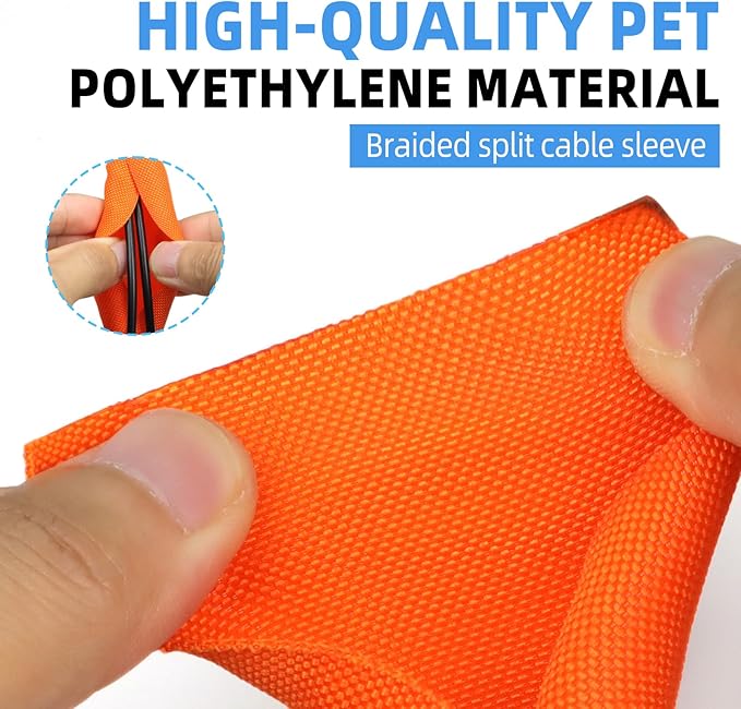 Automotive Wire Loom Tubing, Split Braided Cord Protectors from Pets No Chew, Flexible Cable Sleeve Cable Management for TV/Computer/Electric Wires (Orange, 1"-25ft)