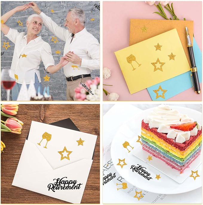300pcs Happy Retirement Confetti, Black & Gold Table Confetti for Retirement Party Decorations Glitter Table Scatter for Farewell Party Decor Gifts Cake Centerpieces