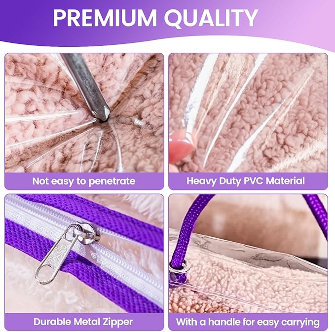 6 Pcs （16 * 12 * 4 Inch）Clear Zippered Storage Bags for Sweater Blanket Bed Sheet Storage, Plastic Storage Bags with Zipper for Closet Linen Sweater Blanket