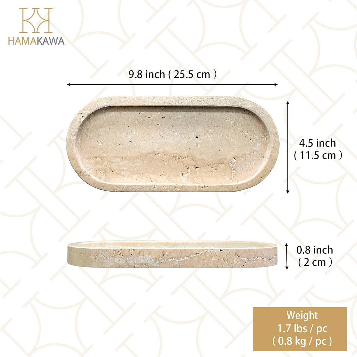 Bathroom Vanity Tray, Natural Marble Oval Sink Tray 10 Inch, Beige Travertine Vanity Tray for Soap Dispenser Modern Countertop Organizer for Kitchen