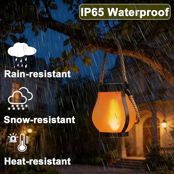 Solar Lanterns Outdoor Waterproof 2 Pack Hanging Solar Lantern with Flickering Flame, Solar Flame Lantern with USB Charging, Decorative Lanterns Lights for Yard Porch Camping Patio