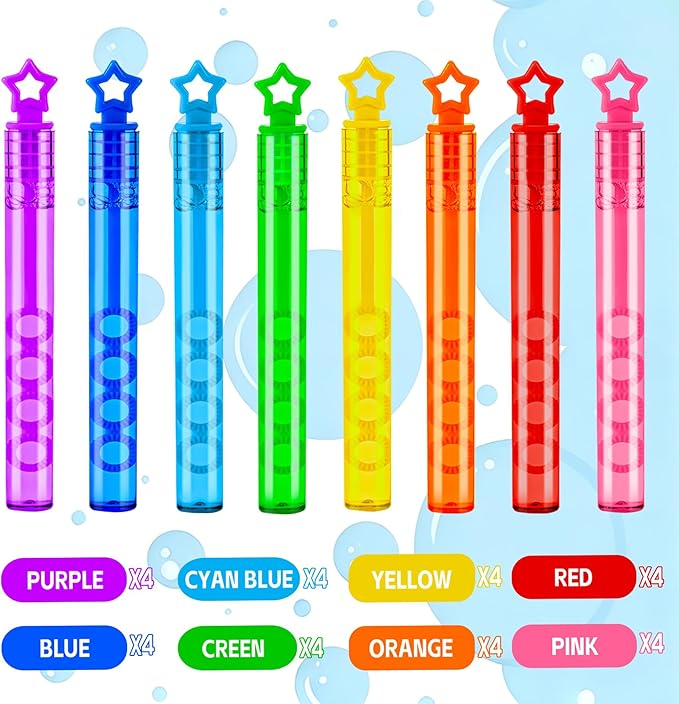 32 Pcs Mini Bubble Wadns Party Favors for Kids,8-Color Bubble Stick, Thanksgiving and New Year, Theme Birthday, Wedding, Summer Girls and Boys Carnival, Outdoor Gifts for Students
