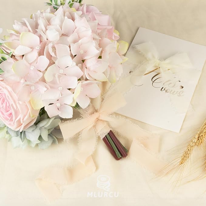 White Chiffon Ribbon 1 Inch x 21Yds Handmade Fringe Chiffon Silk Ribbon White/Cream/Nude Frayed Chiffon Ribbon for Wedding Invitation Flower Bouquets Gift Wrapping Bridal Shower Baby Shower