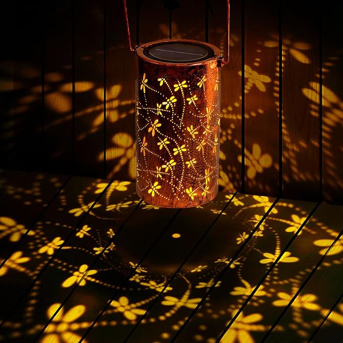 Homemory Dragonflies Solar Lanterns Outdoor Waterproof, Birthday Gifts for Women Mom Grandma, LED Solar Lights Metal Decoration Outside for Yard, Patio, Backyard, Porch, Lawn