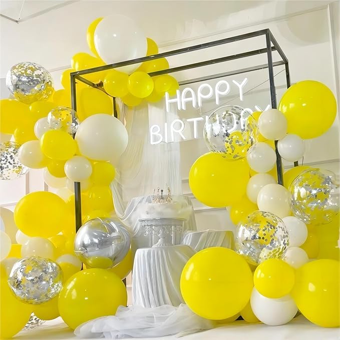 130pcs White and Yellow Balloons Garland Arch Kit, 18 12 10 5 Inch Different Sizes Pack Latex Balloon for Wedding Baby Shower Birthday Christmas Party Garland Decoration