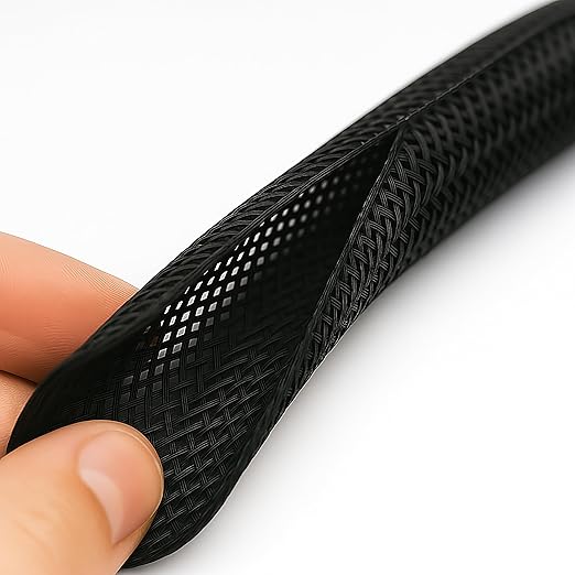 Electriduct 1.25" Hook Self Closing Sleeve Braid Wrap Around Sleeving Flame Retardant Flexible Mesh Cord Cover Cable Protector Wire Organizer - 25 Feet - Black