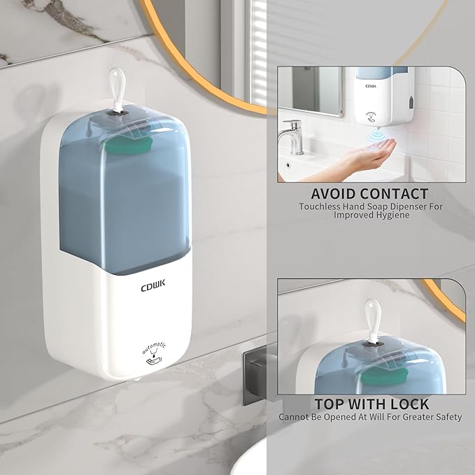 Automatic Soap Dispenser Wall Mount, 33.8oz/1000ml Dish Soap Dispenser for Bathroom, Touchless Electric Commercial Soap Dispensers Kitchen, White