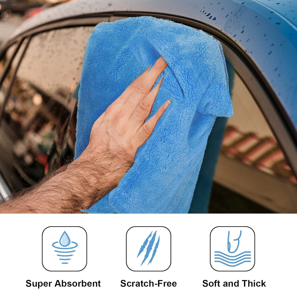Shimeyao 30 Pcs 16 x 16 Inch Edgeless Microfiber Plush Towels for Cars Detailing Drying Wash Polishing Absorbent Cleaning Cloths