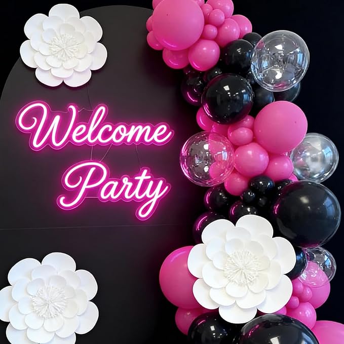 60pcs Hot Pink Black Clear Balloons Kit, 12 Inch Gothic, Glam & Princess Theme Party Balloons for Birthday, Graduation, Halloween, Mother's Day & Boho Chic Events Decorations