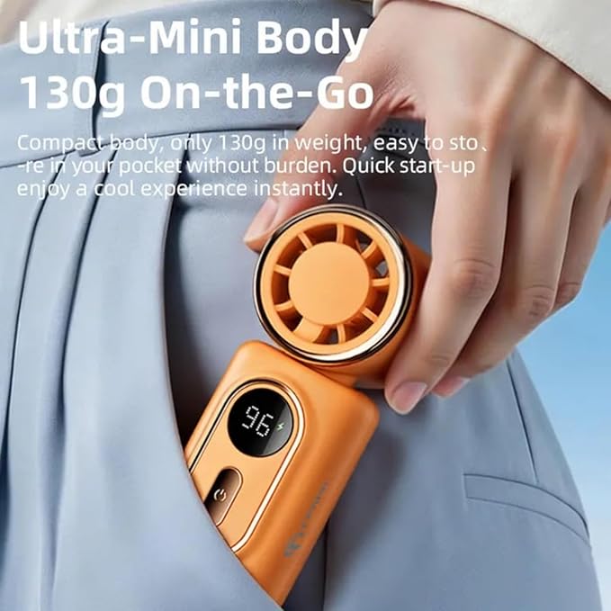 Mini Portable Handheld Clip Fan, 3-in-1 Rechargeable Clip on Fan for Clothes & Backpack, Wearable High Speed Body Fan with 180° Rotation for Outdoor Travel, Hiking & Camping (Orange)