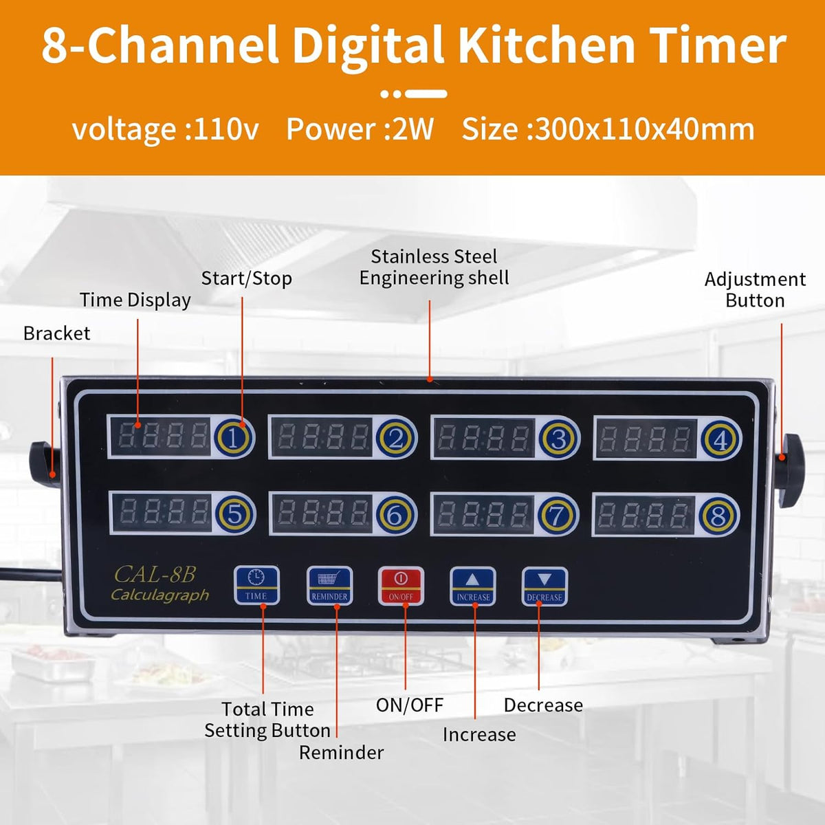 8-Channel Digital Kitchen Timer - Commercial Cooking Timer with Alarm Reminder- Professional Restaurant Timers for Fryer, Food Trucks, and Bakeries