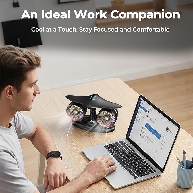 Portable Desk Fan, 8000mAh Battery Powered Small Quiet Table Fan for Bedroom Office, Aviation Style Turbine Personal Fan with LED Light, Retro Cordless Cooling Fan for Home, Travel & Sleeping