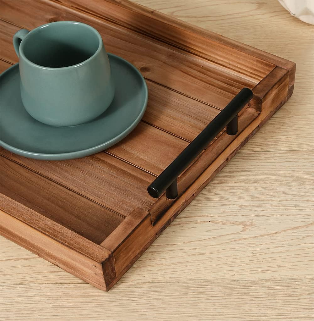 Coffee Table Tray Decorative Nested Vintage Wood Serving Tray Set for Eating, Breakfast, Party, Kitchen, Ottoman