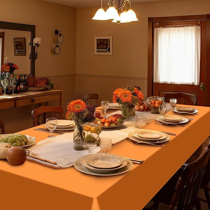 16 Pack Orange Plastic Tablecloth for Rectangle Tables, Premium Decorative Orange Disposable Table Cloths for Parties, Rectangle Party Table Cover for Birthday Fall Thanksgiving Graduation, 54x108Inch