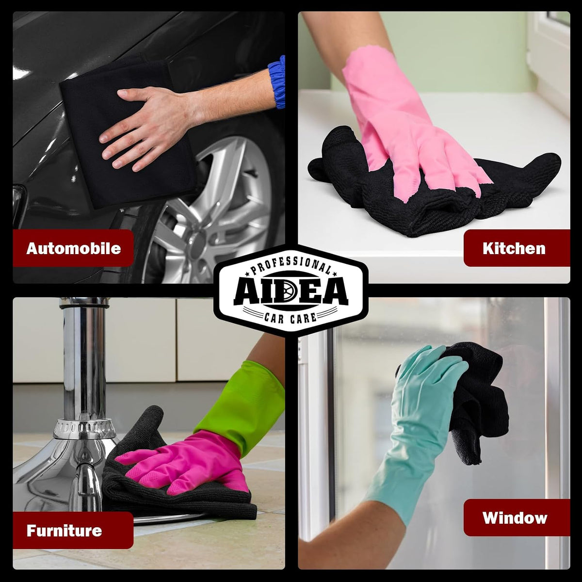 AIDEA Microfiber Cleaning Cloth Black 150PK,Cleaning Rags Shop Towel 12×12"