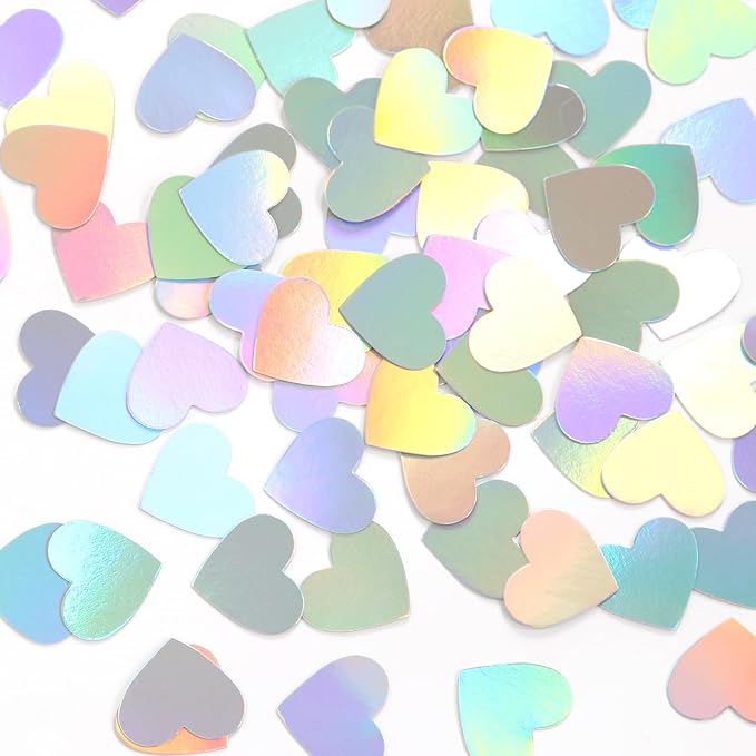Iridescent-Disco Valentines Day Party-Decorations Heart Confetti - 300pcs Wedding Birthday Dining Table Centerpiece,Bachelorette Baby Bridal Shower Engagement Holographic Decor Lasting Surprise