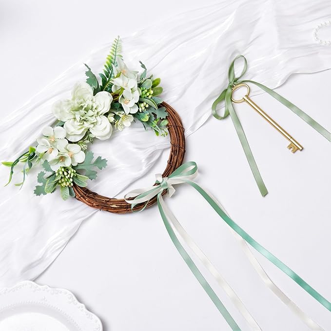 QIANF Sage Green Double Face Satin Ribbon 3/8 Inch x 45 Yards Moss Green Cream Fabric Ribbon for Gift Wrapping, Flower Bouquets, Bows Making, Wedding Decoration, Invitations, Christmas (3 Rolls *15Yd)