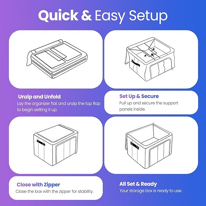 24L Pack Of Two Clothes Storage Bin, Foldable Blanket Storage Bags with Zippers, Under Bed Storage Box, Clear Window and Reinforced Handles, Bed Sheets Storage Box