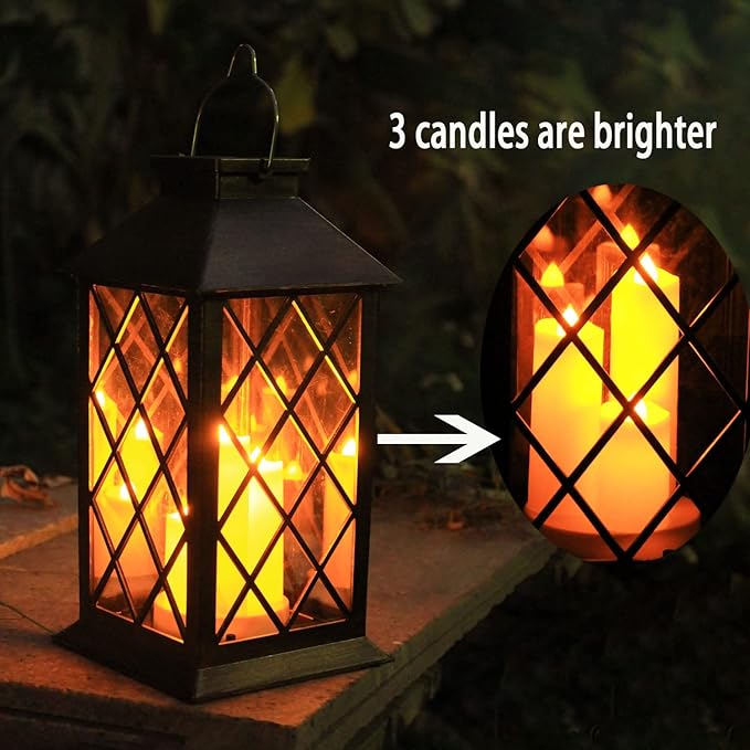 Solar Lantern Outdoor,Garden Hanging Lantern- PVC Waterproof 3 LED Flickering Flameless Candle Decorative Lights for Table,Outdoor,Party(1 Pack)