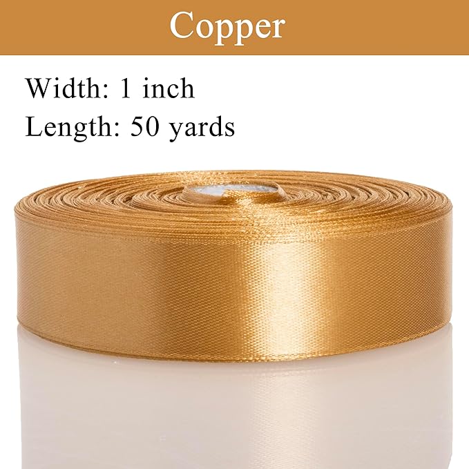 YASEO 1 Copper Solid Satin Ribbon, 50 Yards Craft Fabric Ribbon for Gift Wrapping Floral Bouquets Wedding Party Decoration
