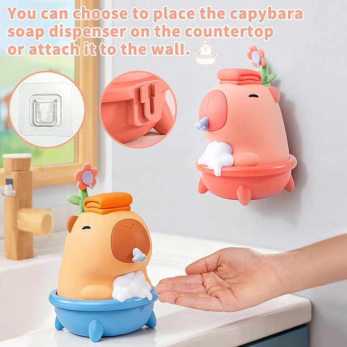 Pink Capybara Soap Dispenser - Kids Automatic Foam Hand Soap Dispenser Touchless,Wall Mount Waterproof USB Rechargeable, 9.5oz for Bathroom, Office, Hotel, Hospital, Preschool Children