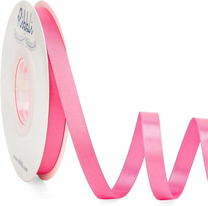 Ribbli Double Faced Hot Pink Satin Ribbon,3/8” x Continuous 25 Yards,Use for Bows Bouquet,Gift Wrapping,Floral Arrangement