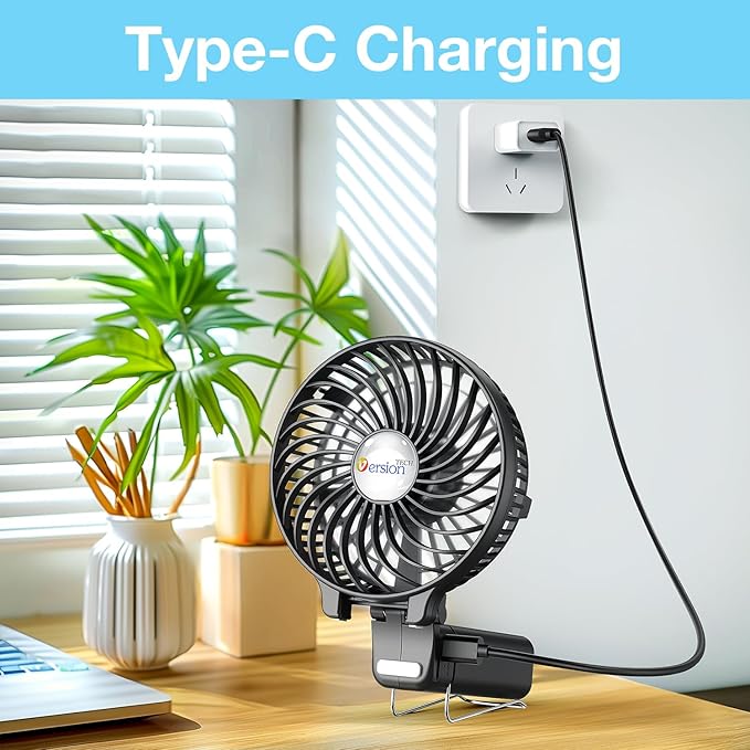VersionTECH. Portable Handheld Fan, Powerful+Durable+4000mAh+180° Foldable, Mini Table Fans with USB Rechargeable Battery Operated Cooling Accessories for Personal Use, Travel, Office Black